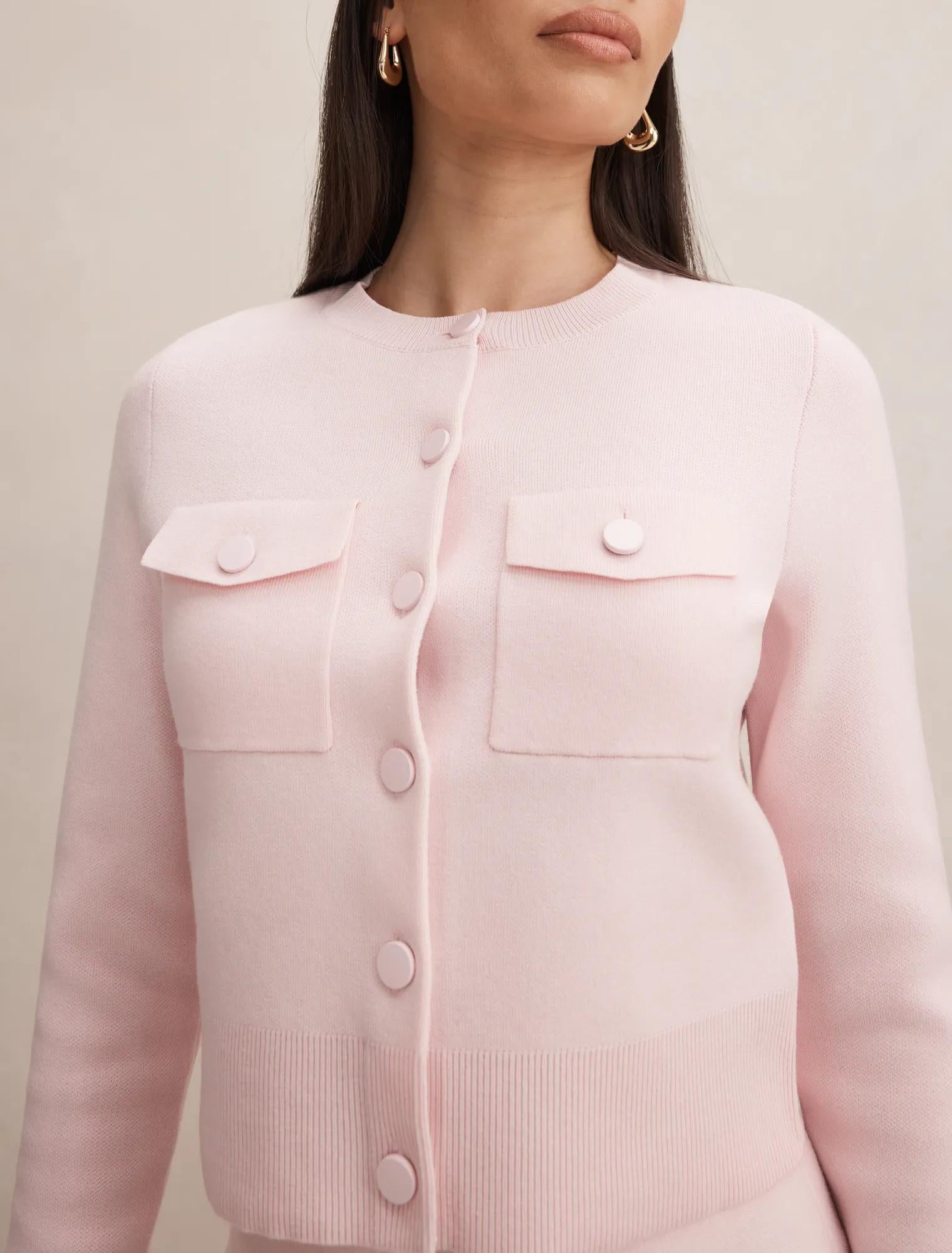 Aria Pocket Detail Cardigan Soft Pink Co Ord