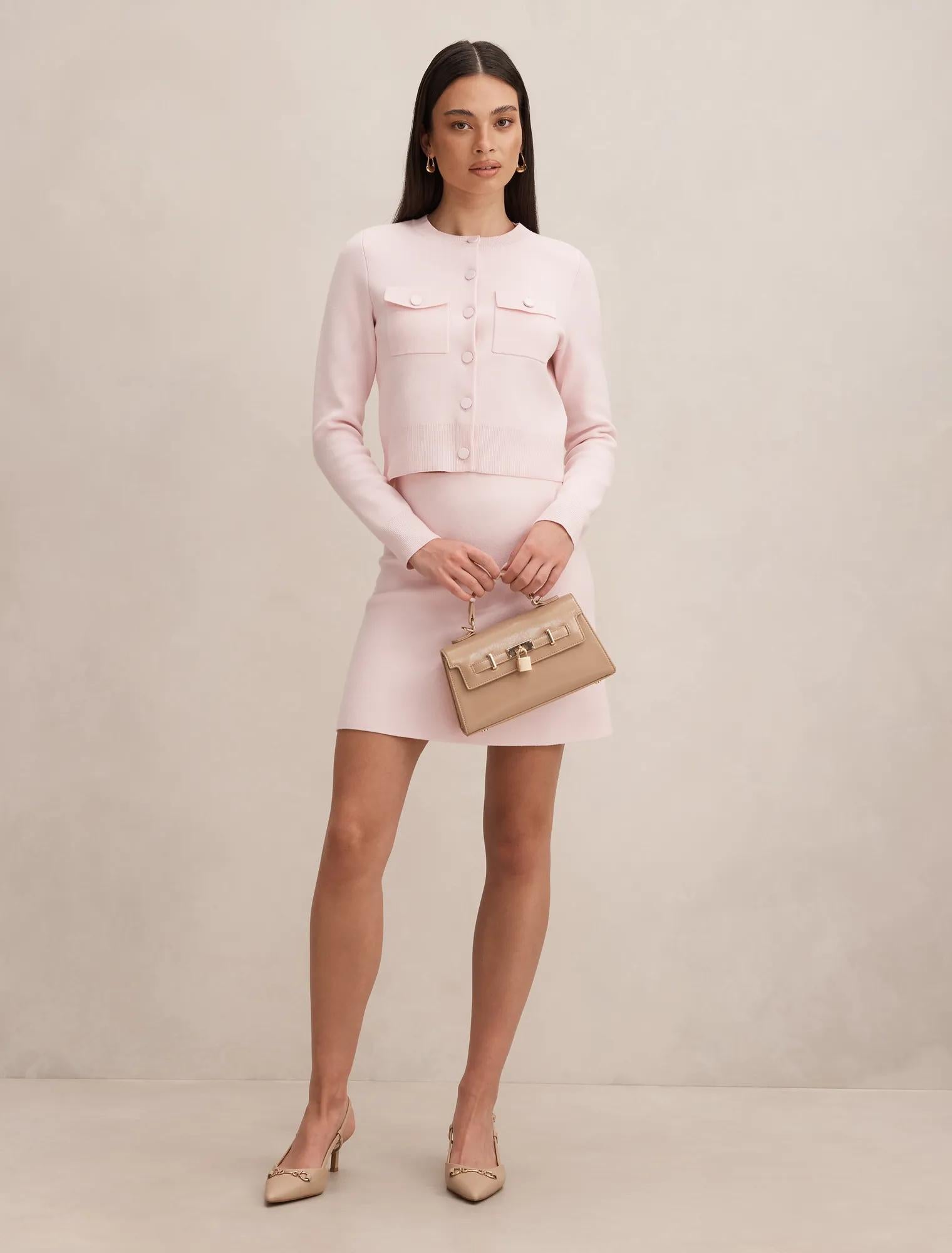 Aria Pocket Detail Cardigan Soft Pink Co Ord
