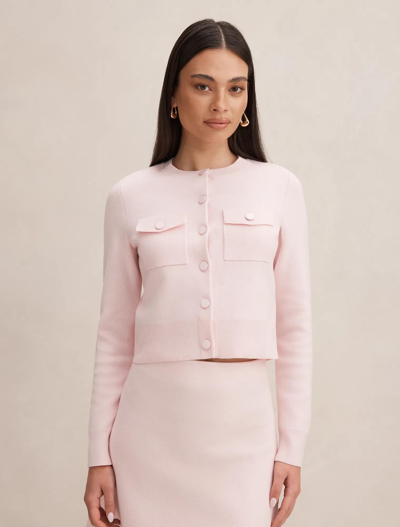 Aria Pocket Detail Cardigan Soft Pink Co Ord