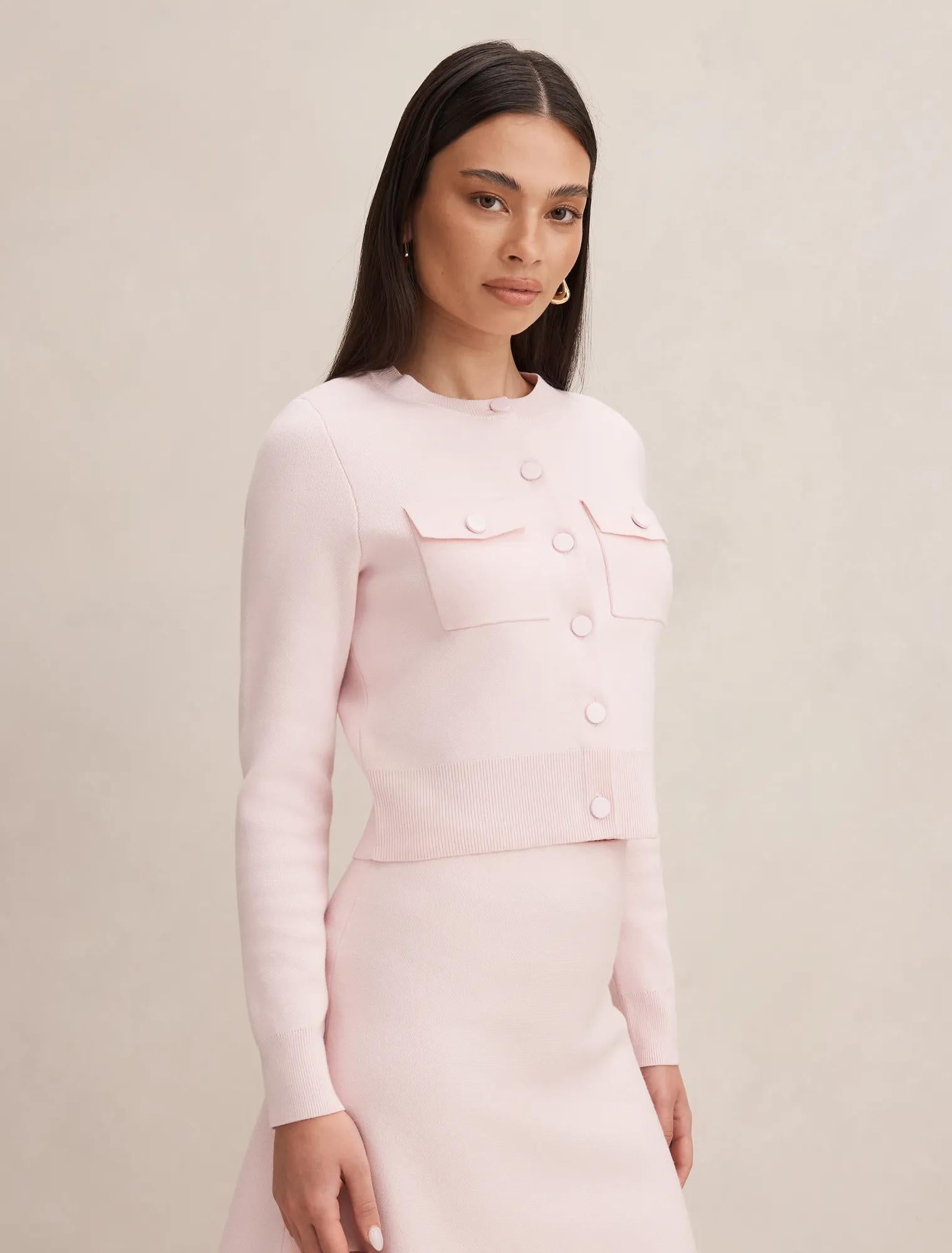 Aria Pocket Detail Cardigan Soft Pink Co Ord