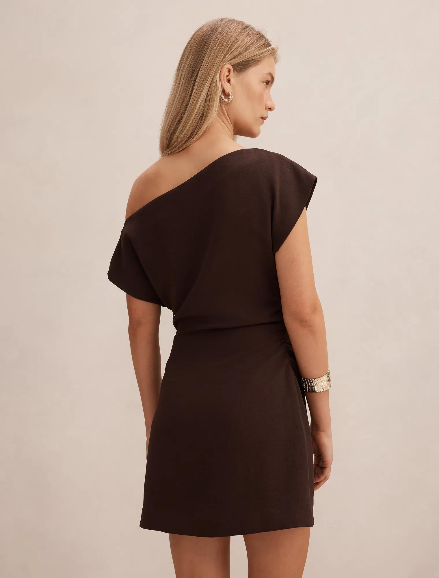 Danielle Asymmetrical Mini Dress Chocolate