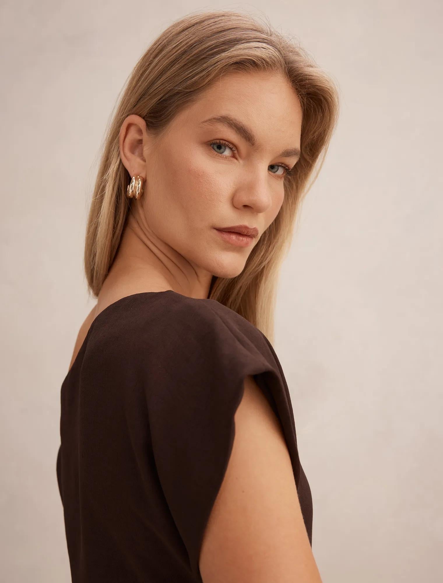Danielle Asymmetrical Mini Dress Chocolate