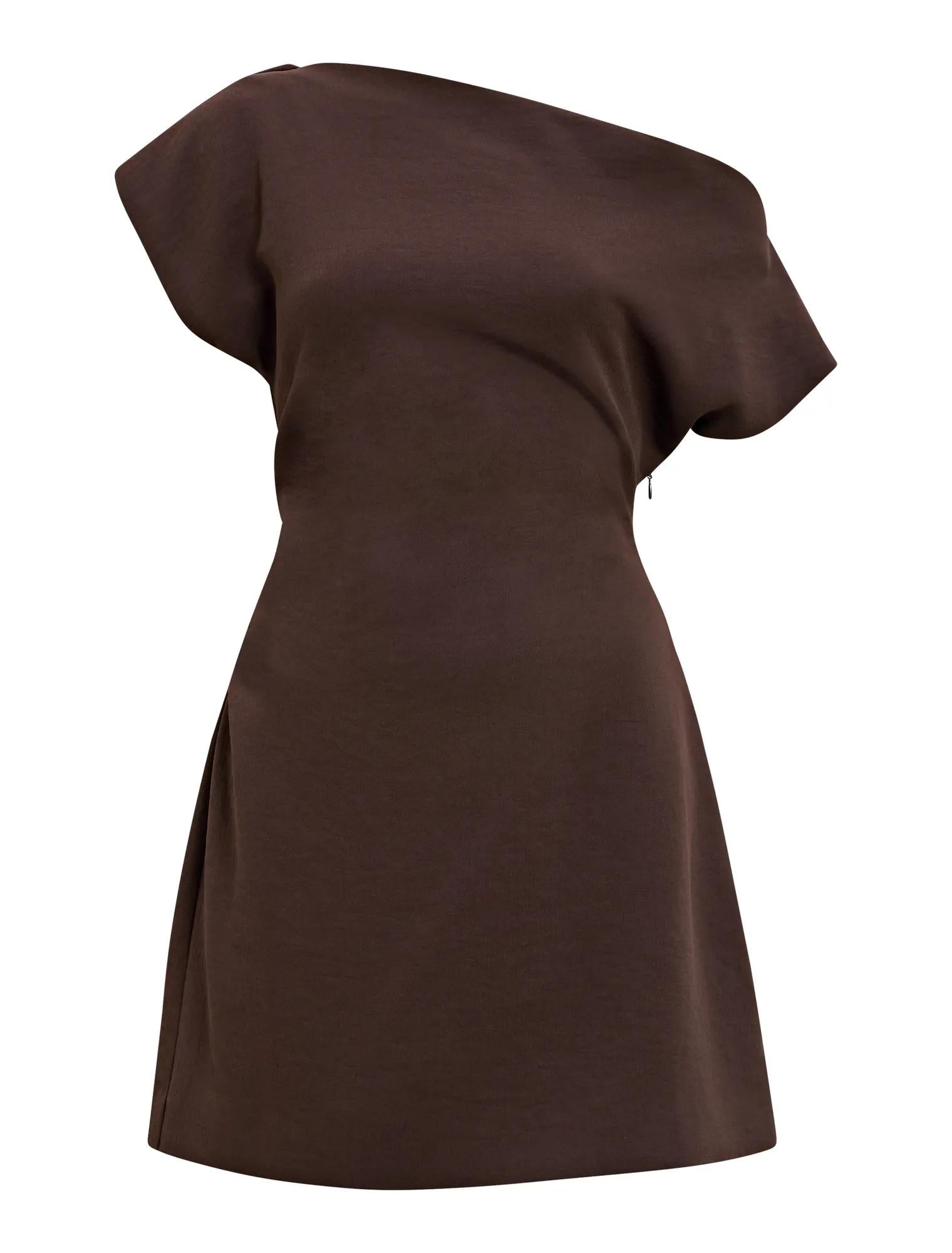 Danielle Asymmetrical Mini Dress Chocolate_mannequin