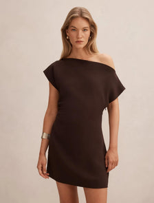 Danielle Asymmetrical Mini Dress Chocolate