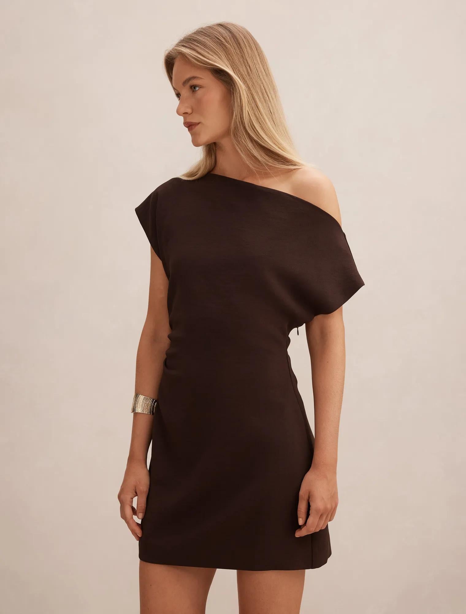 Danielle Asymmetrical Mini Dress Chocolate
