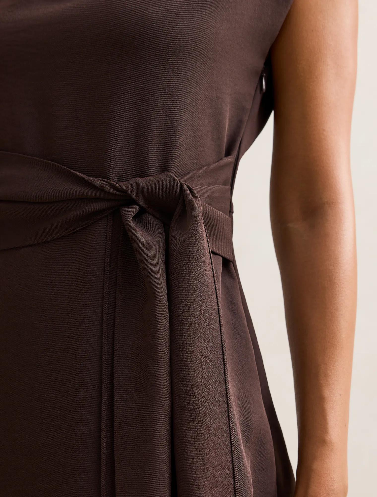 Peony Tie Front Mini Dress Dark Chocolate