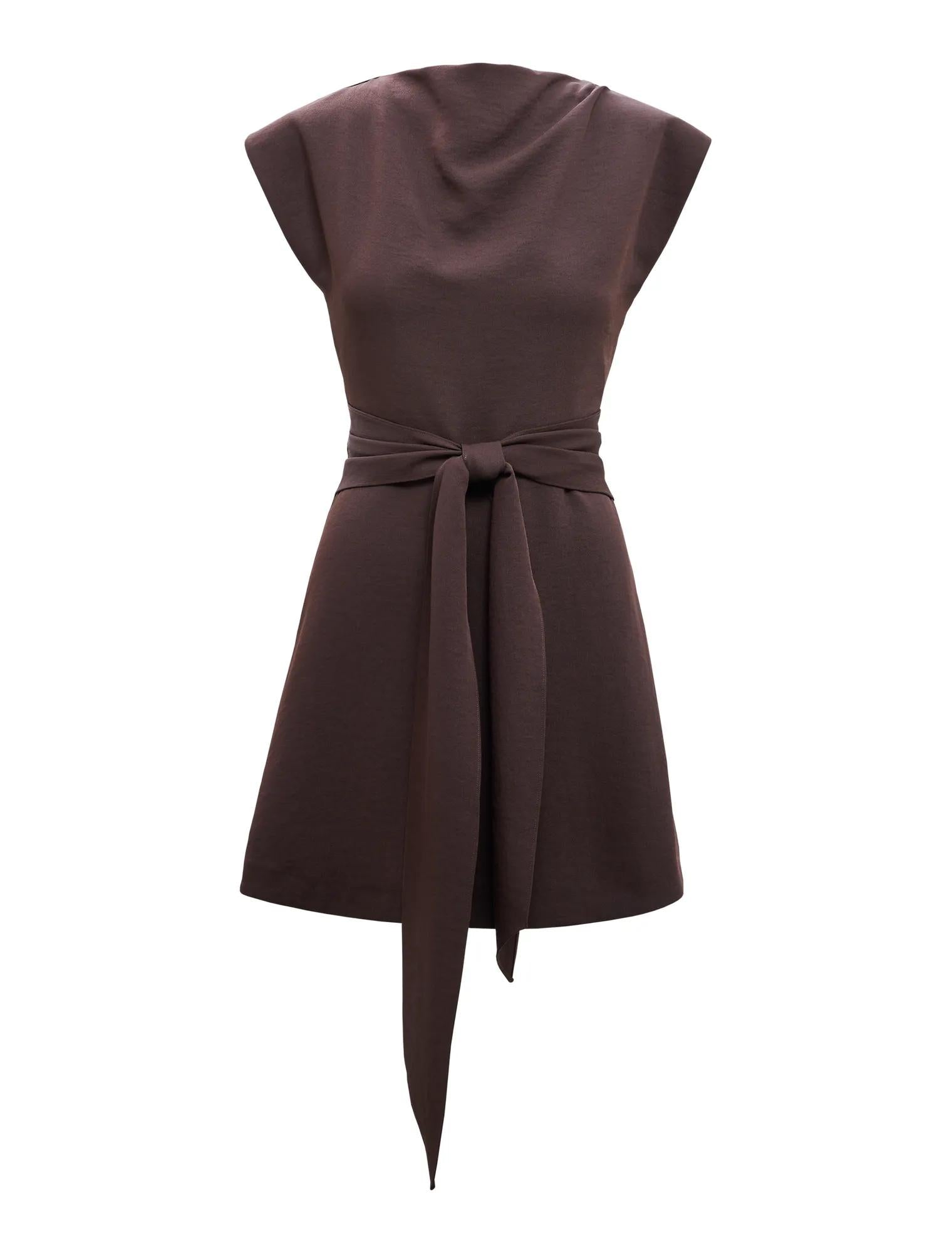 Peony Tie Front Mini Dress Dark Chocolate