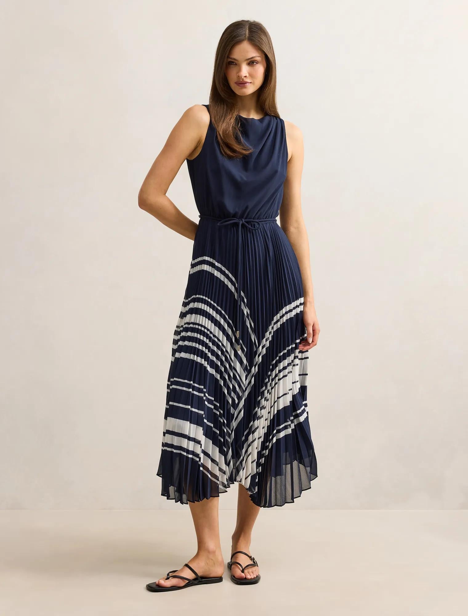 Addie Pleated Skirt Midi Dress Marnie Stripe