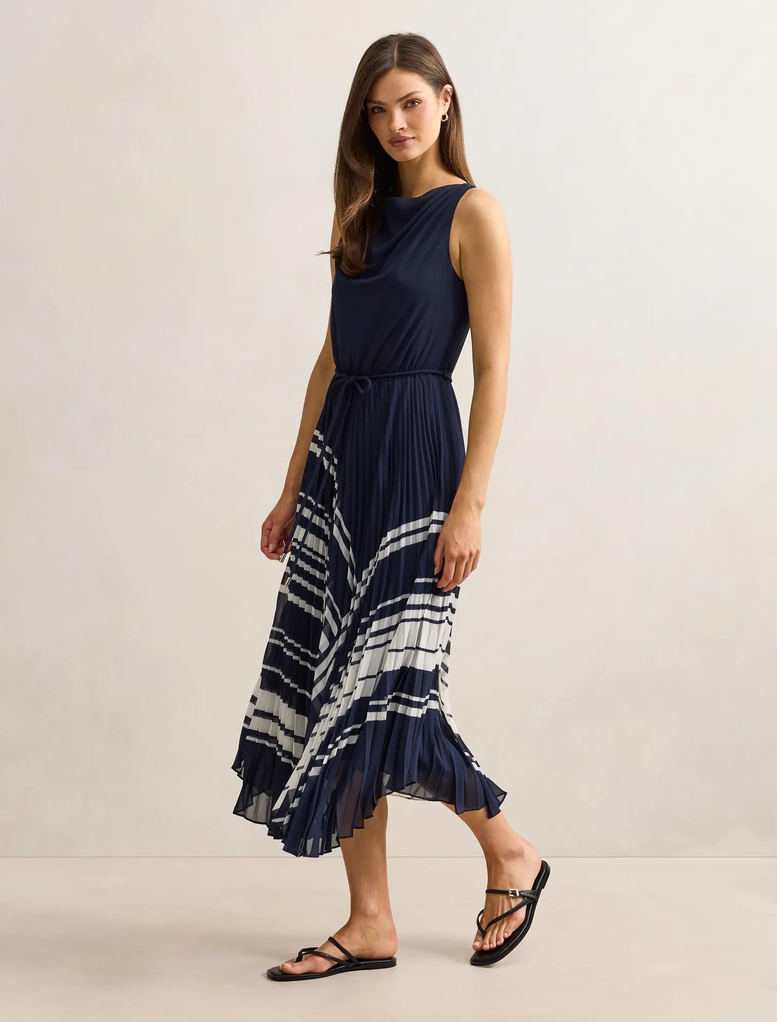 Addie Pleated Skirt Midi Dress Marnie Stripe