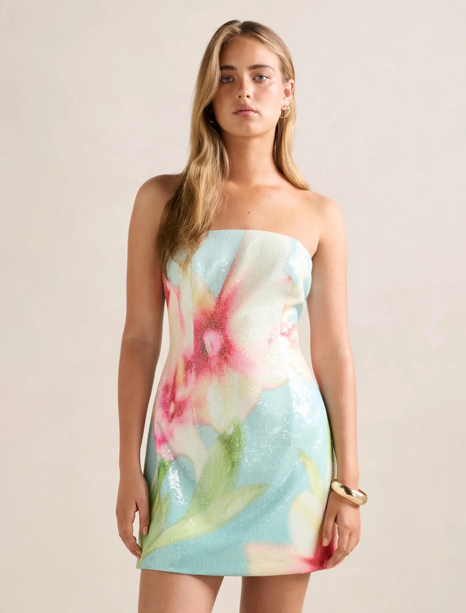 Ria Strapless Sequin Mini Dress Capella Floral
