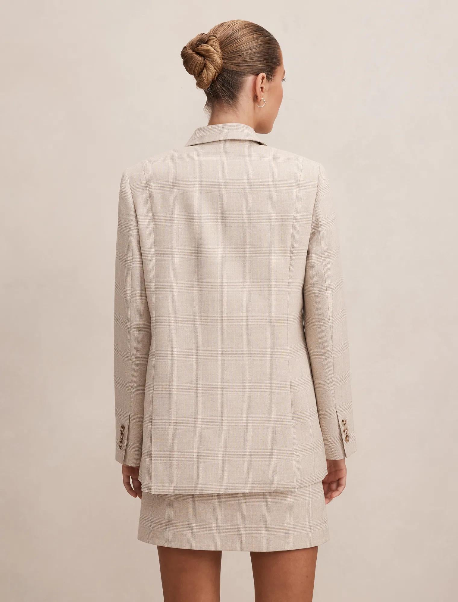 Lottie Double Breasted Blazer Beige Check Suit