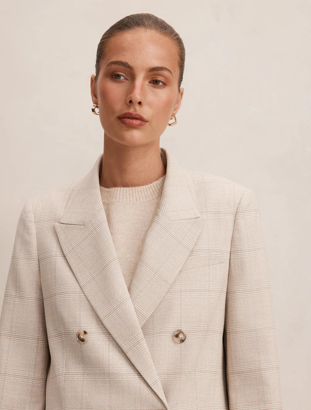 Lottie Double Breasted Blazer Beige Check Suit
