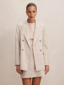 Lottie Double Breasted Blazer Beige Check Suit