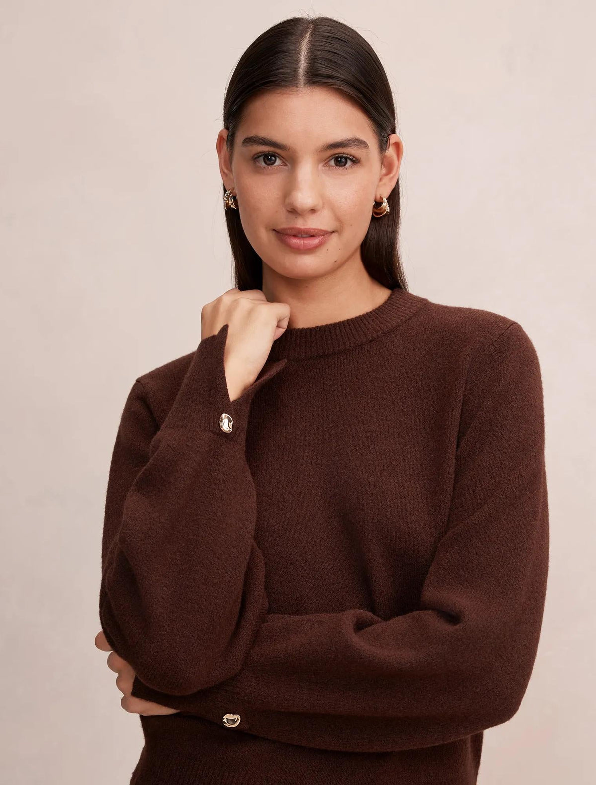 Ellie Cuff Detail Sweater Chocolate
