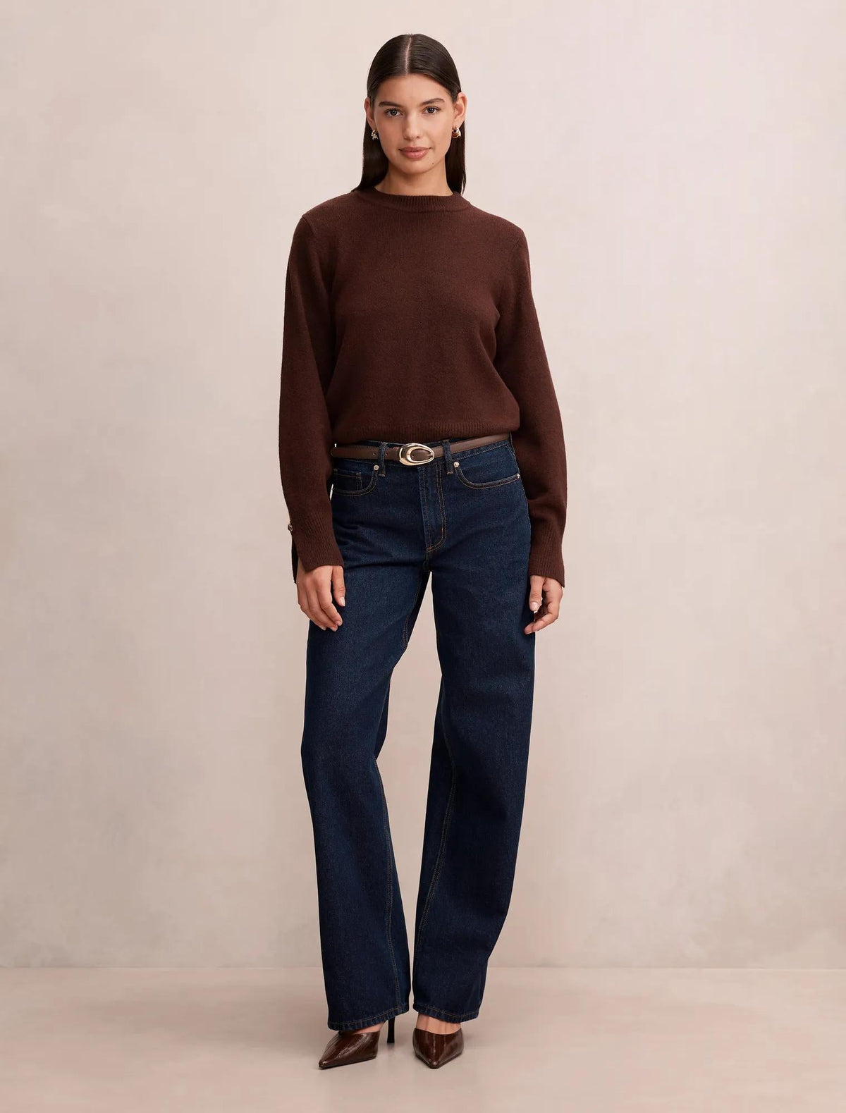 Ellie Cuff Detail Sweater Chocolate