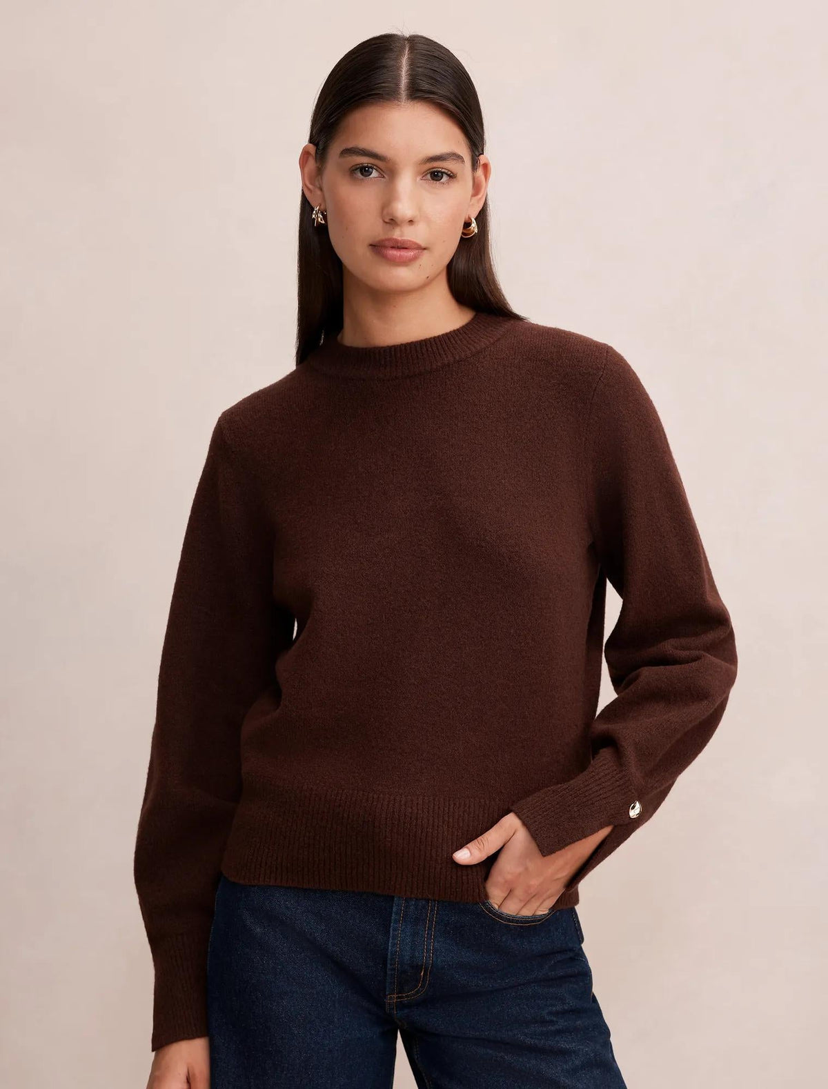 Ellie Cuff Detail Sweater Chocolate