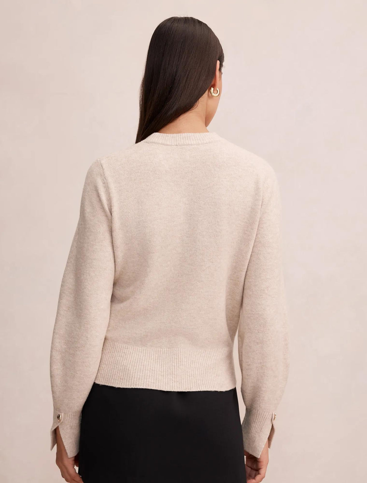 Ellie Cuff Detail Sweater Neutral Oatmeal