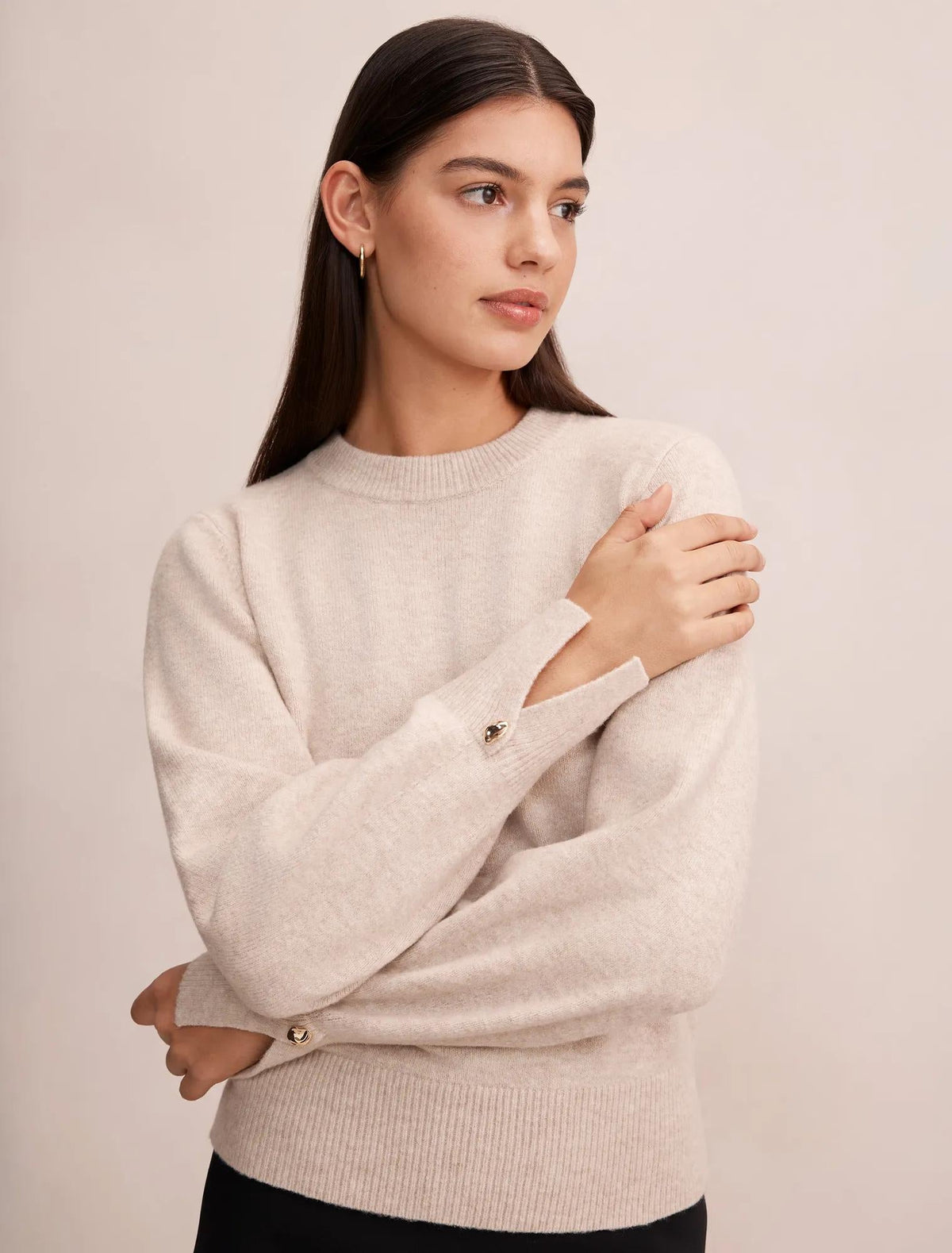 Ellie Cuff Detail Sweater Neutral Oatmeal