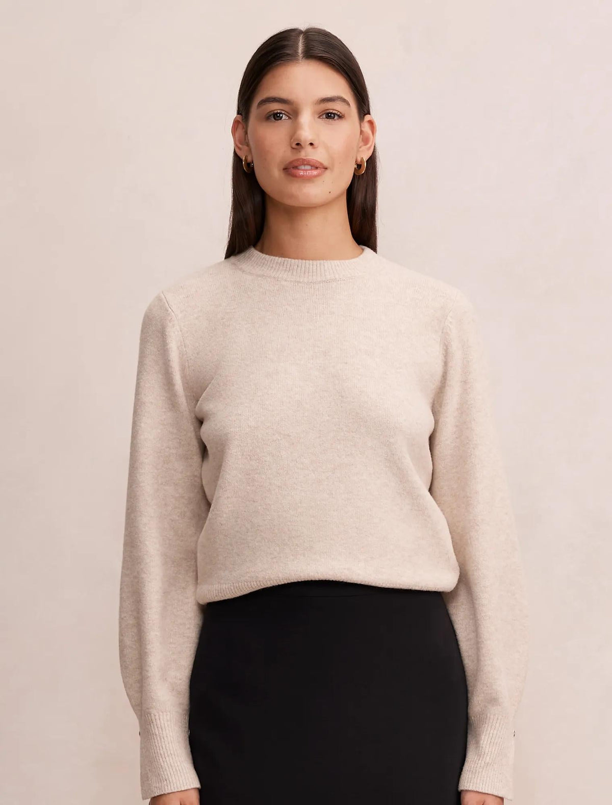 Ellie Cuff Detail Sweater Neutral Oatmeal