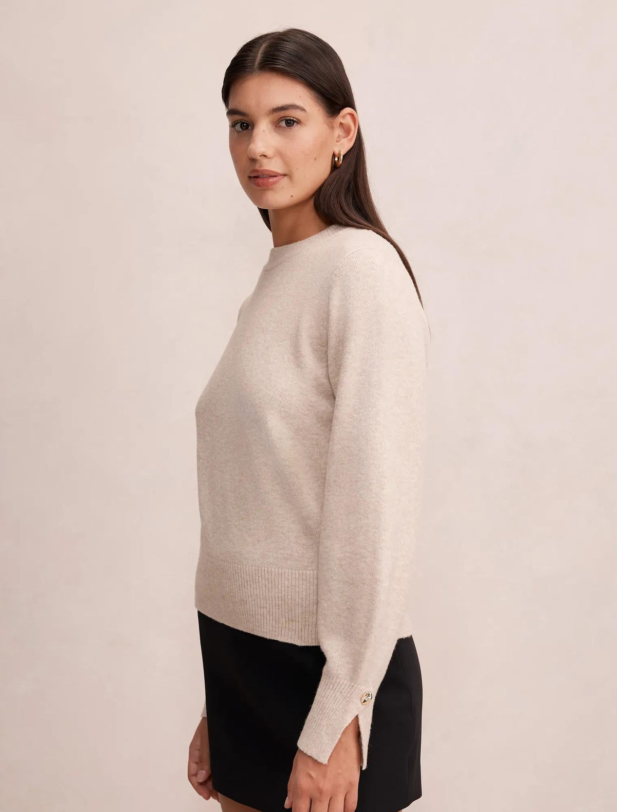 Ellie Cuff Detail Sweater Neutral Oatmeal