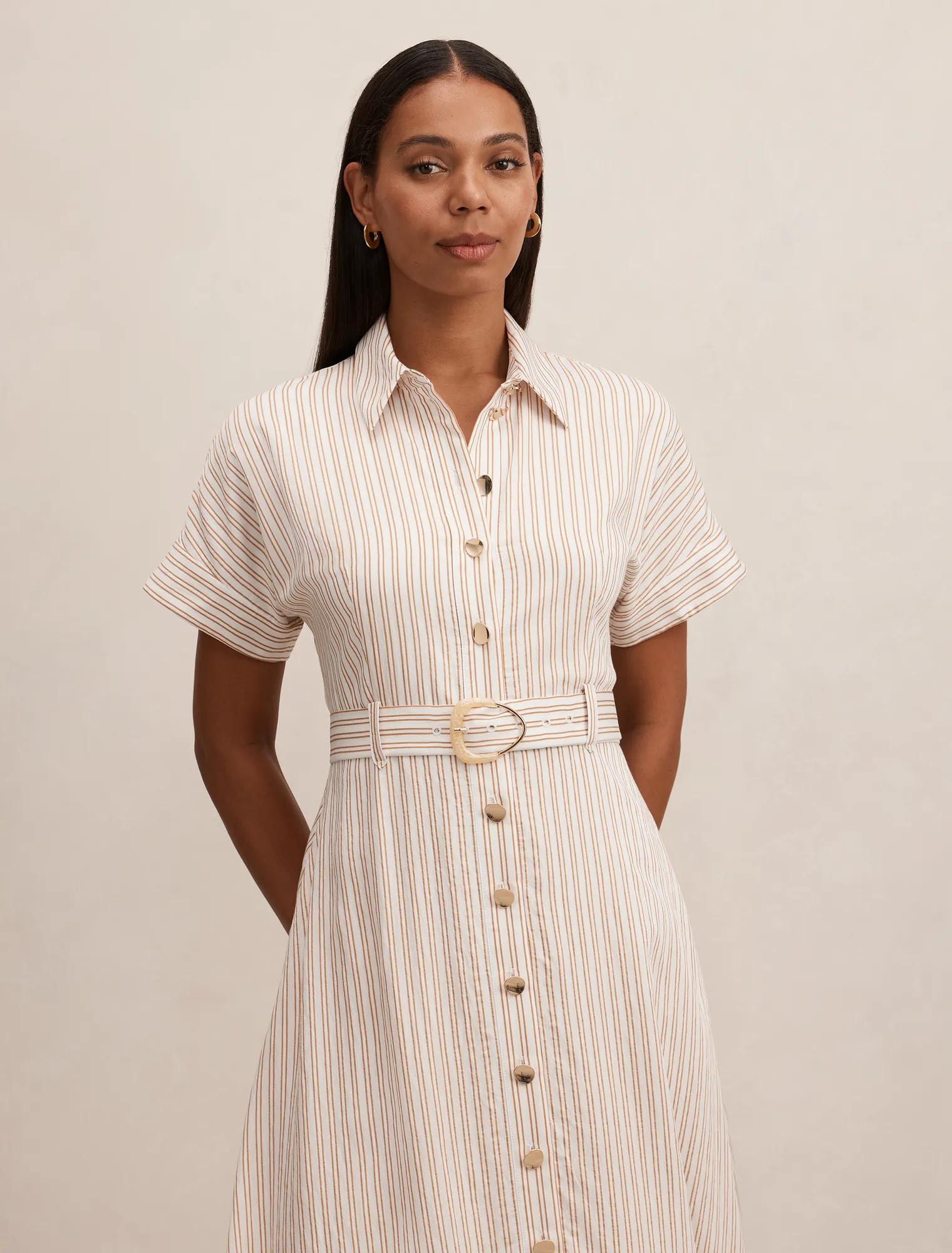 Emma Stripe Shirt Midi Dress Brown/White Stripe
