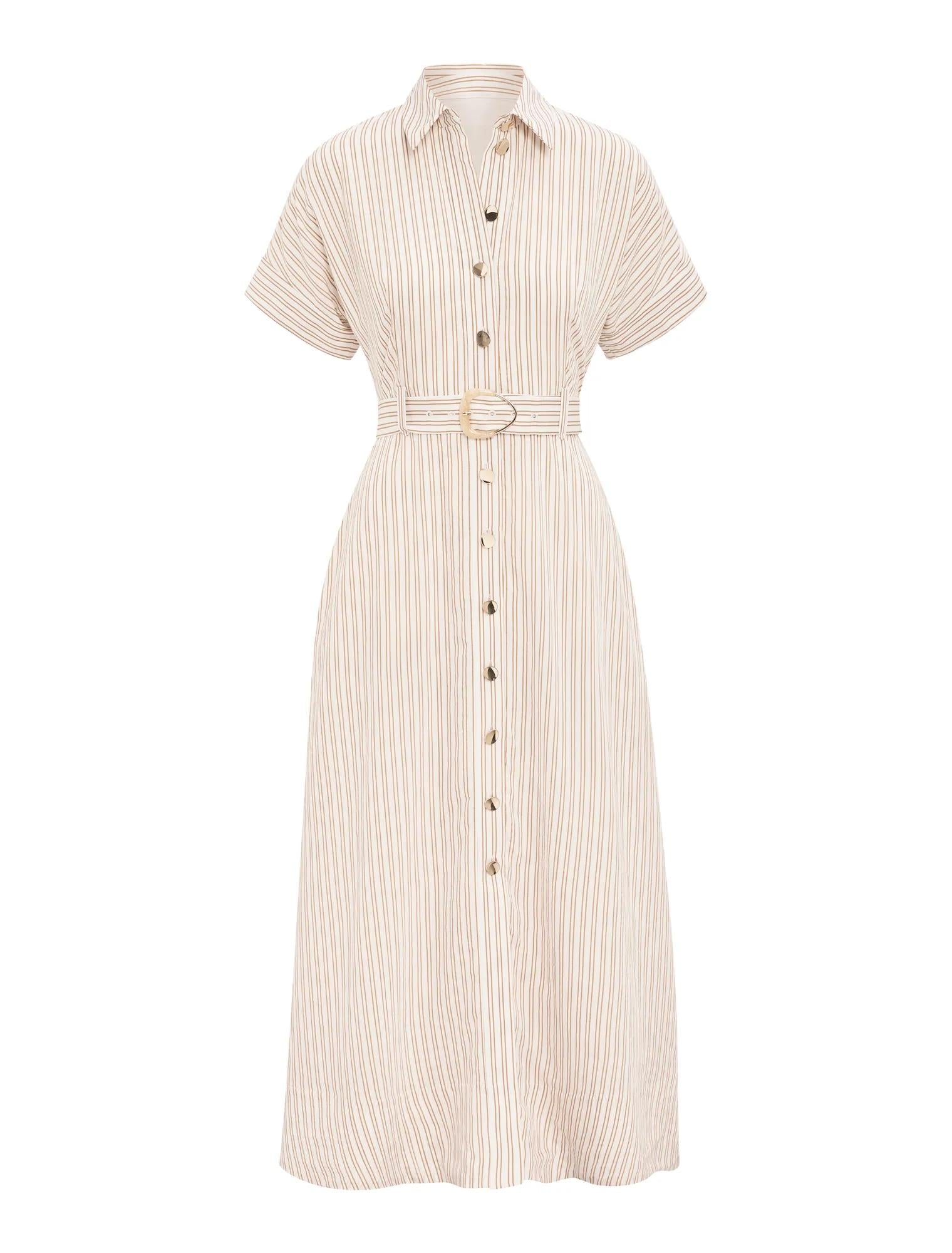 Emma Stripe Shirt Midi Dress Brown/White Stripe_mannequin