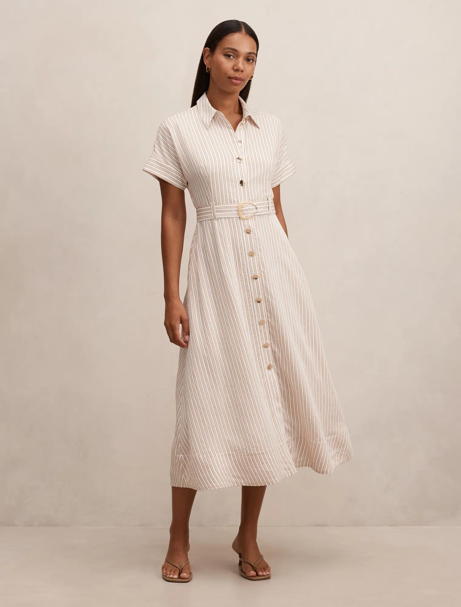 Emma Stripe Shirt Midi Dress Brown/White Stripe