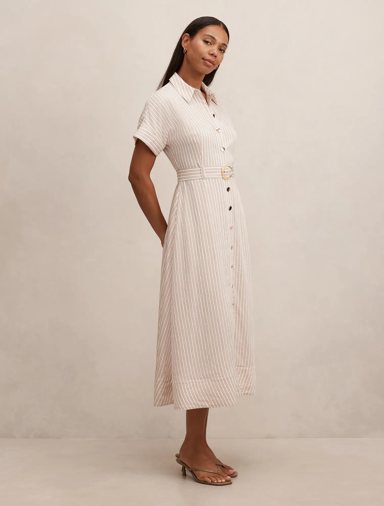 Emma Stripe Shirt Midi Dress Brown/White Stripe