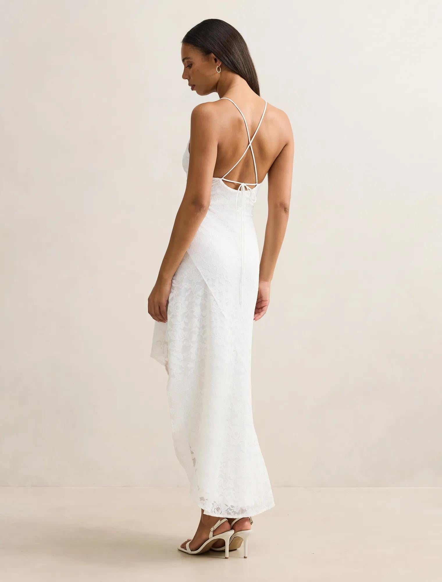 Desiree Lace Asym Dress White