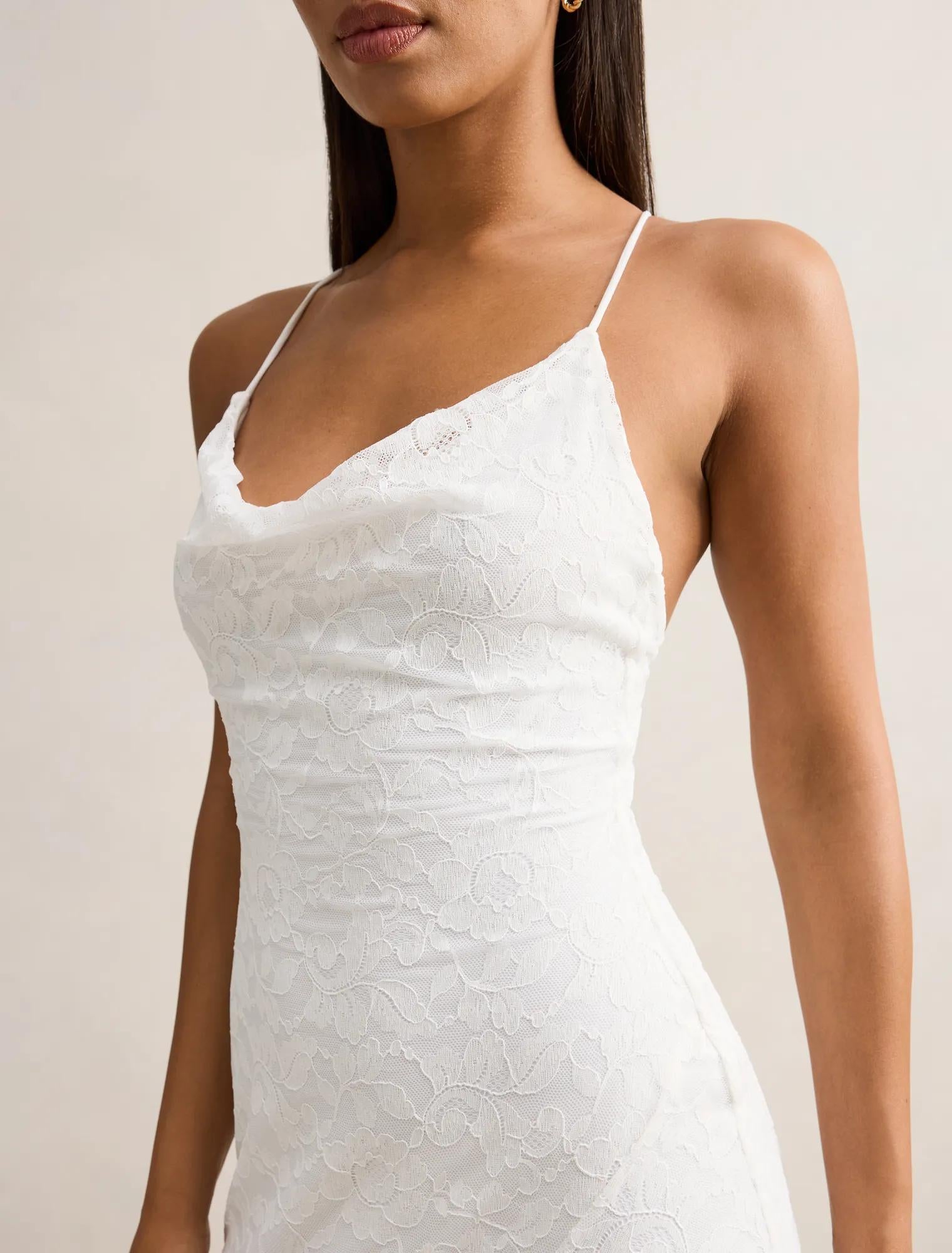 Desiree Lace Asym Dress White