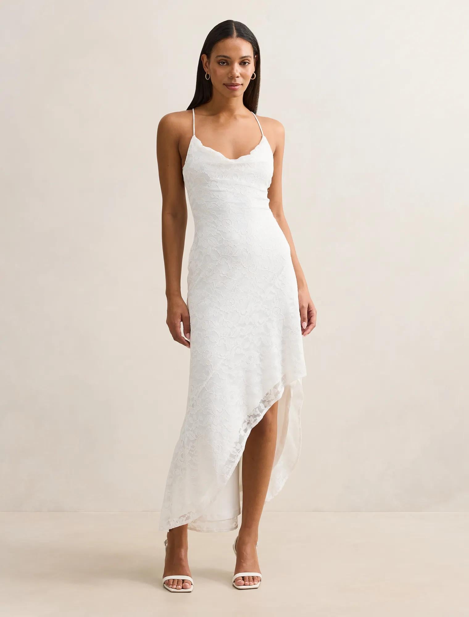 Desiree Lace Asym Dress White