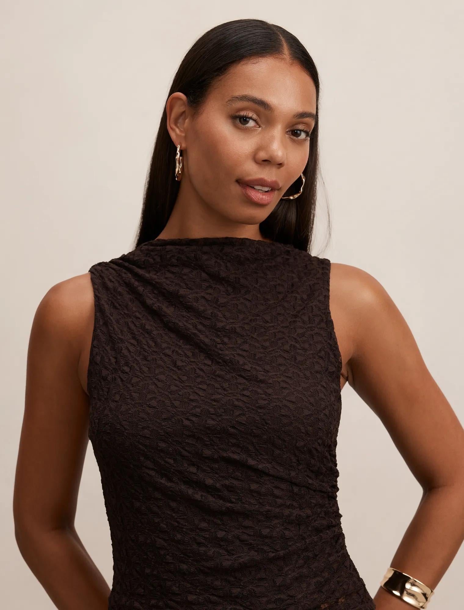 Tahlia Textured Lace Tank Chocolate Co-ord