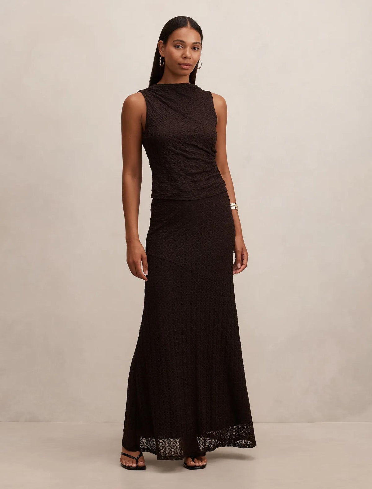 Tahlia Textured Lace Tank Chocolate Co-ord