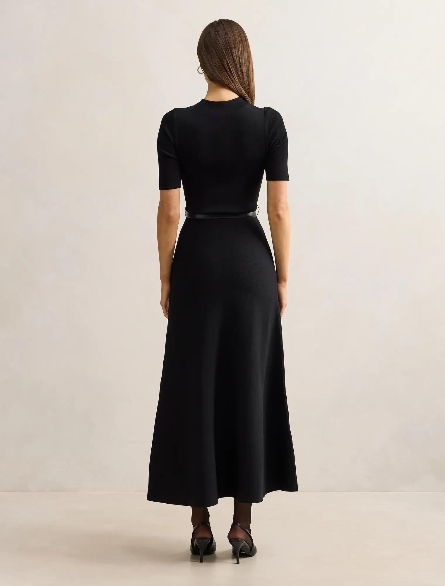 Josie A-line Knit Midi Dress Black