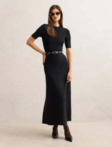 Josie A-line Knit Midi Dress Black