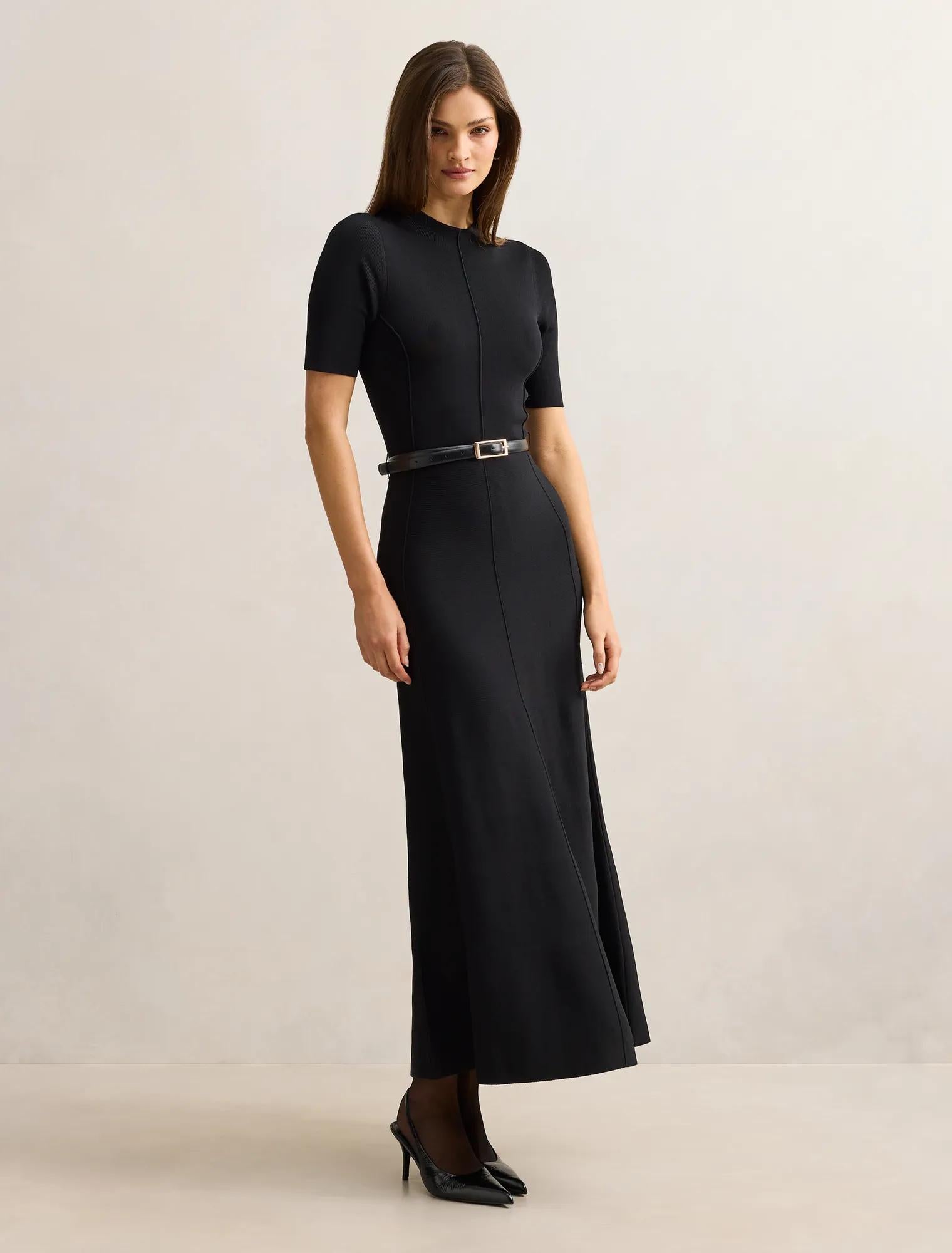 Josie A-line Knit Midi Dress Black
