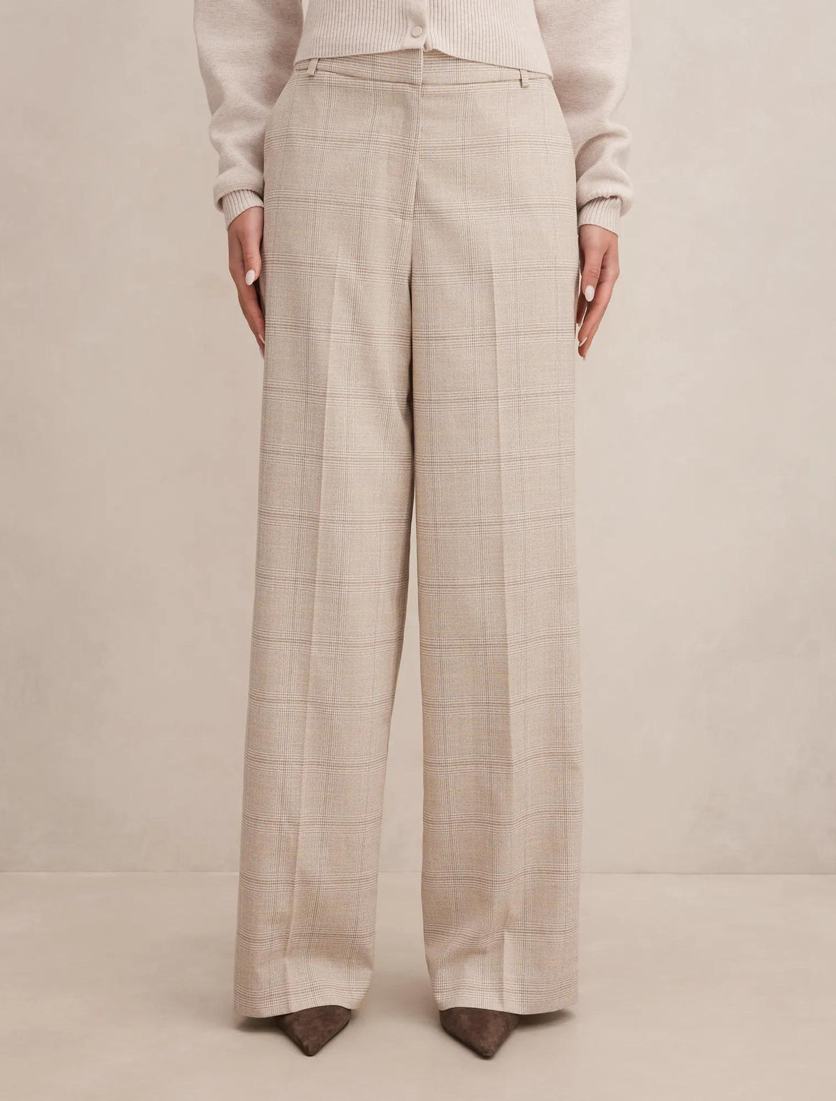 Lottie Check Wide Leg Pants Beige Check Suit