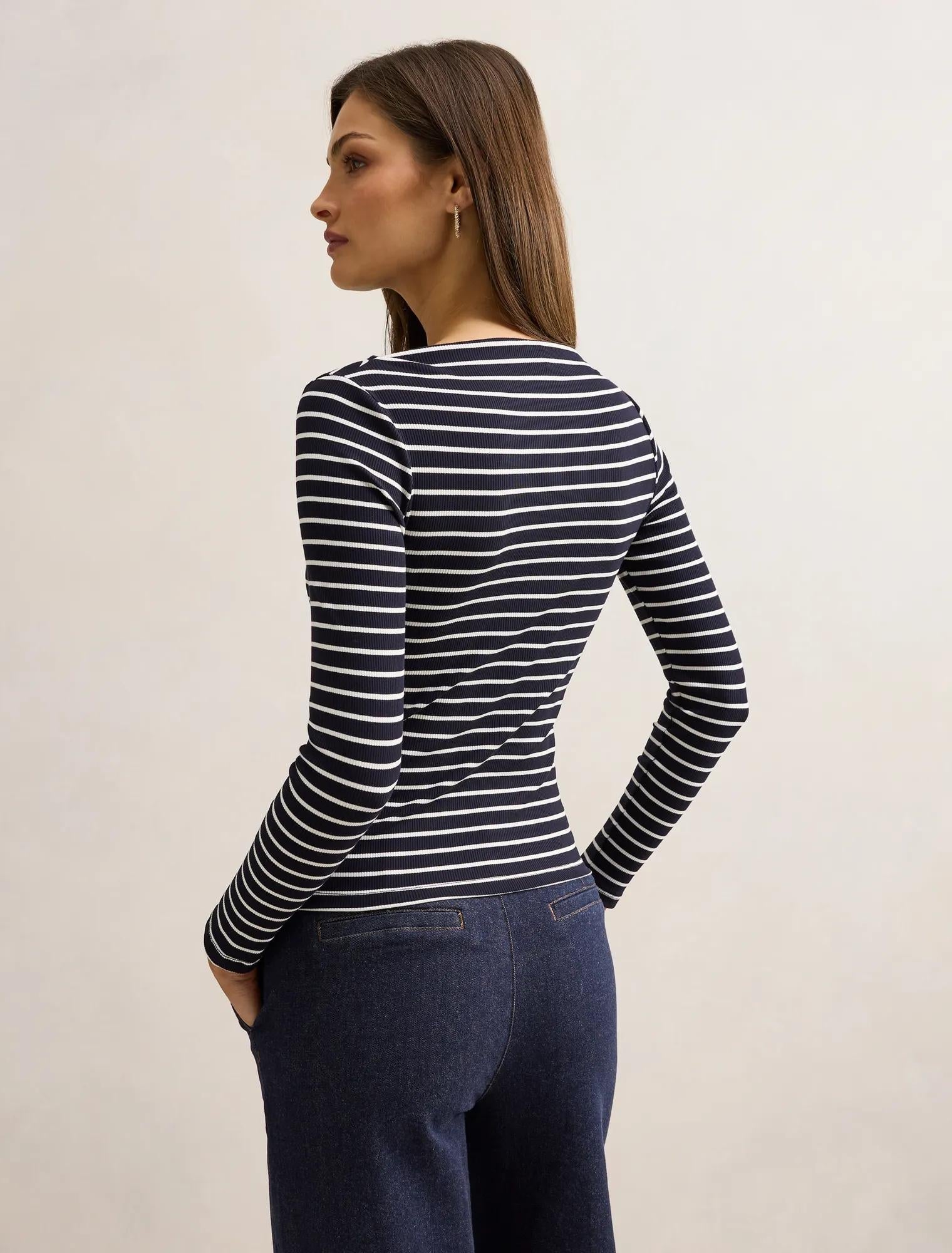 Jasmine Straight Neck Top Navy / Porcelain Stripe