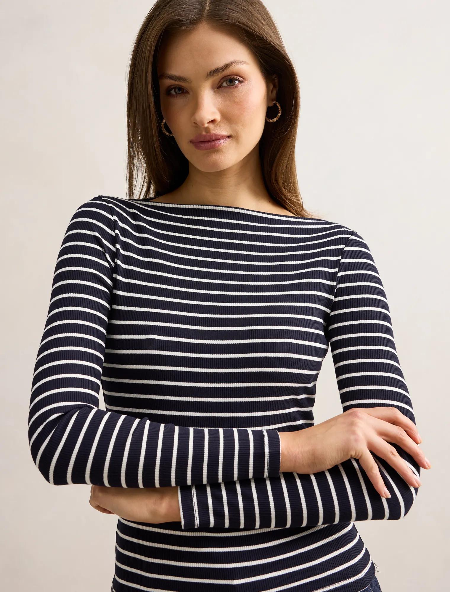 Jasmine Straight Neck Top Navy / Porcelain Stripe
