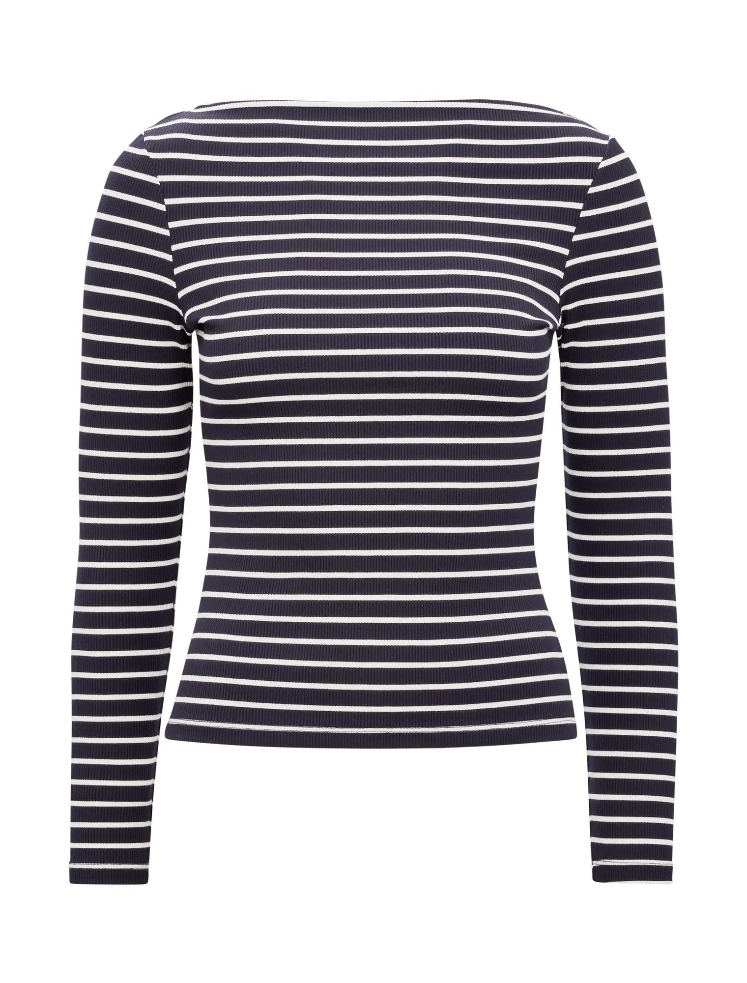 Jasmine Straight Neck Top Navy / Porcelain Stripe