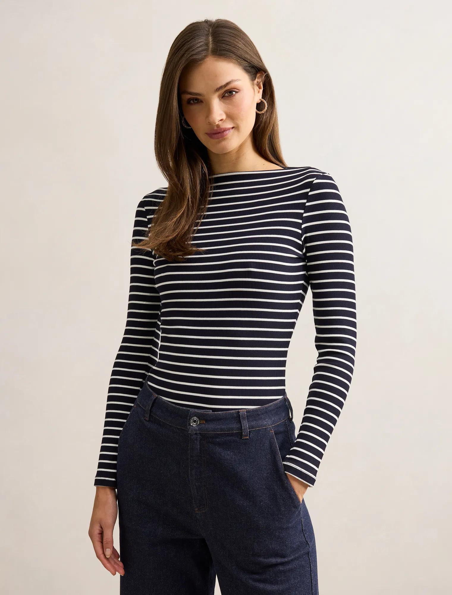 Jasmine Straight Neck Top Navy / Porcelain Stripe