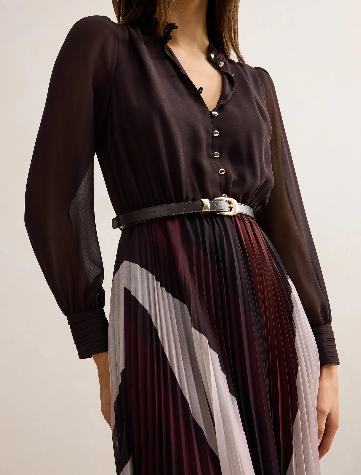 Anya Long Sleeve Pleated Midi Dress Rust Rigby Geo
