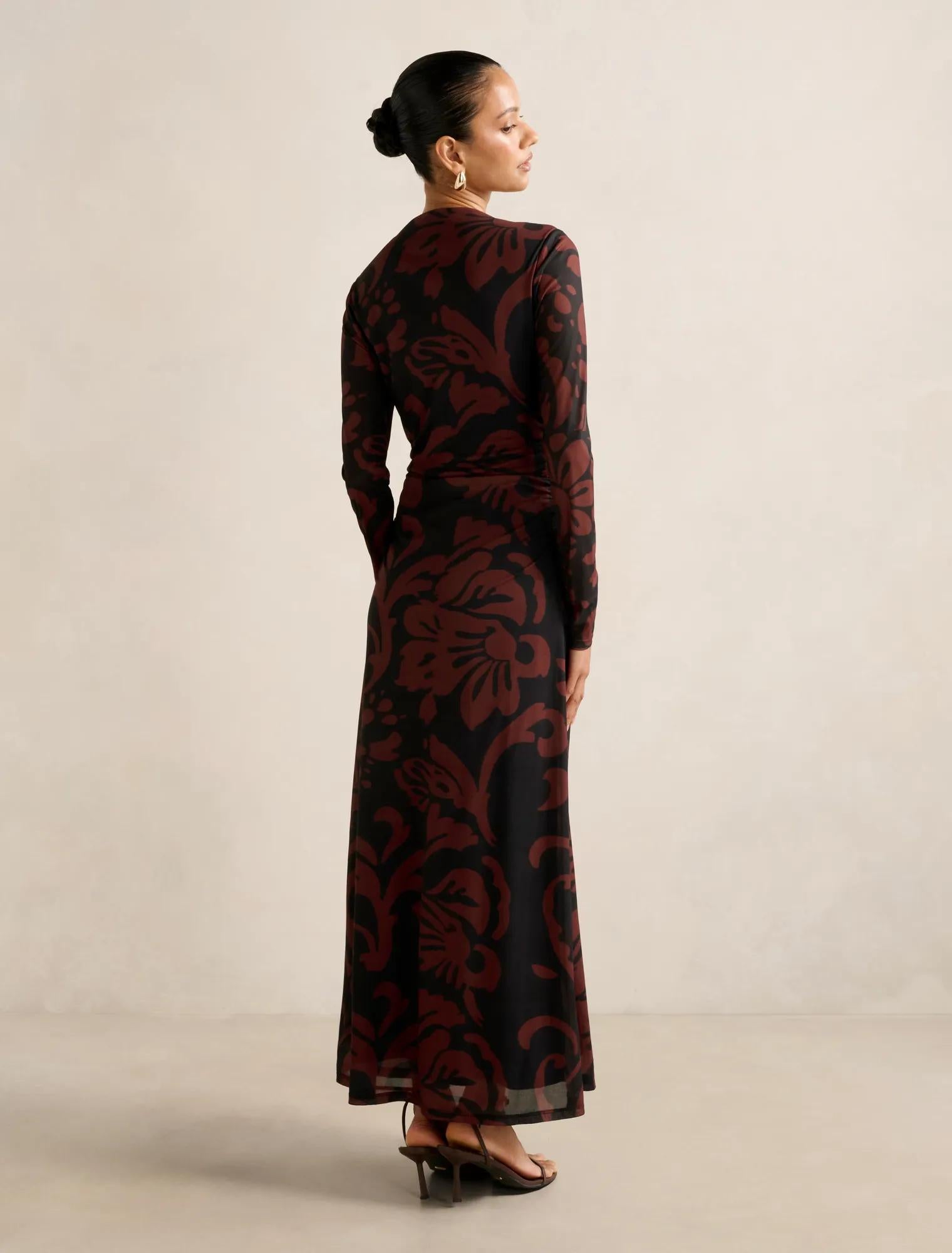 Joni Petite Long Sleeve Mesh Midi Red Fated