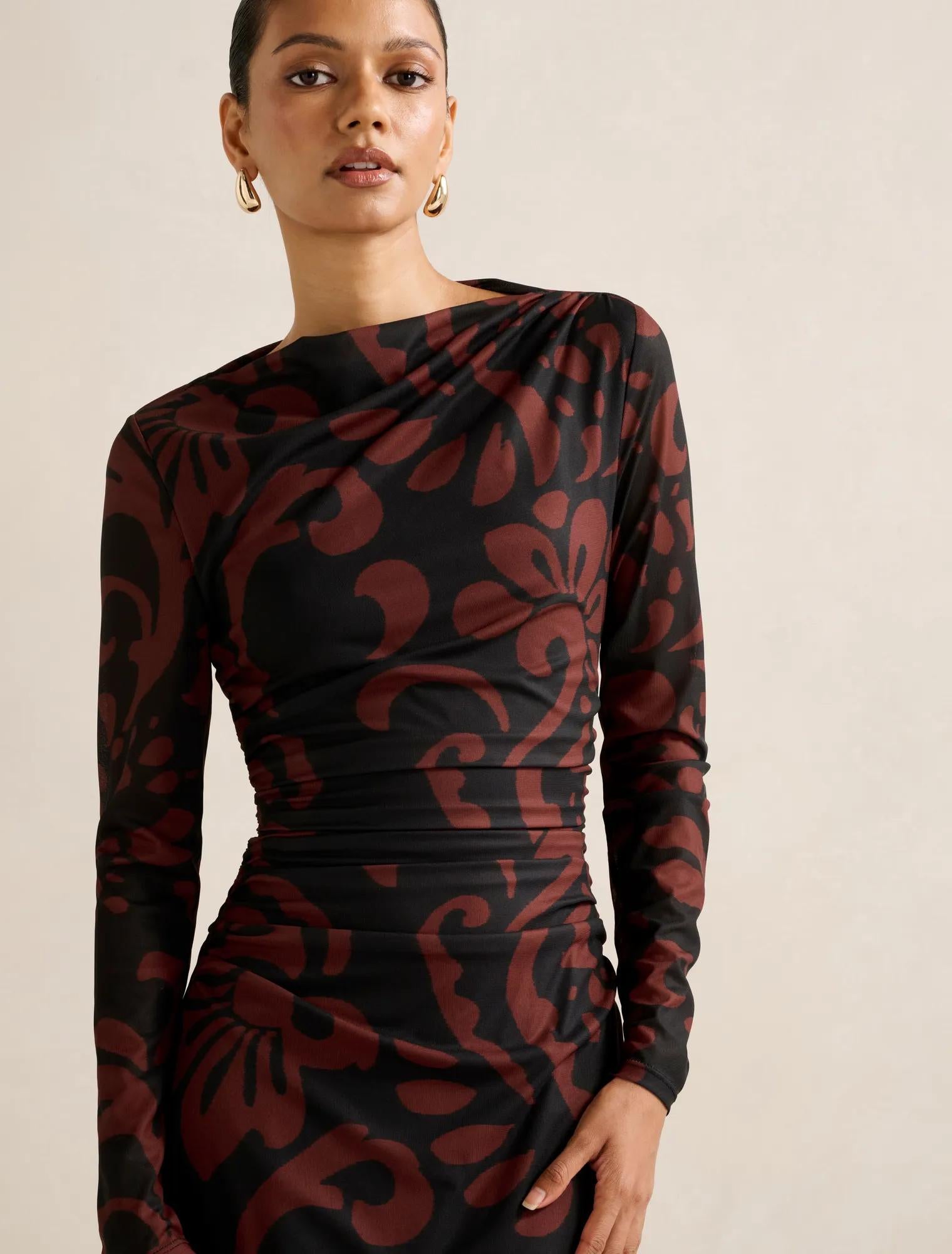 Joni Petite Long Sleeve Mesh Midi Red Fated