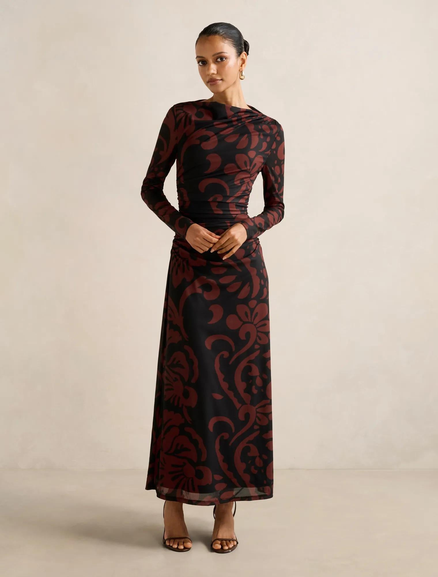 Joni Petite Long Sleeve Mesh Midi Red Fated