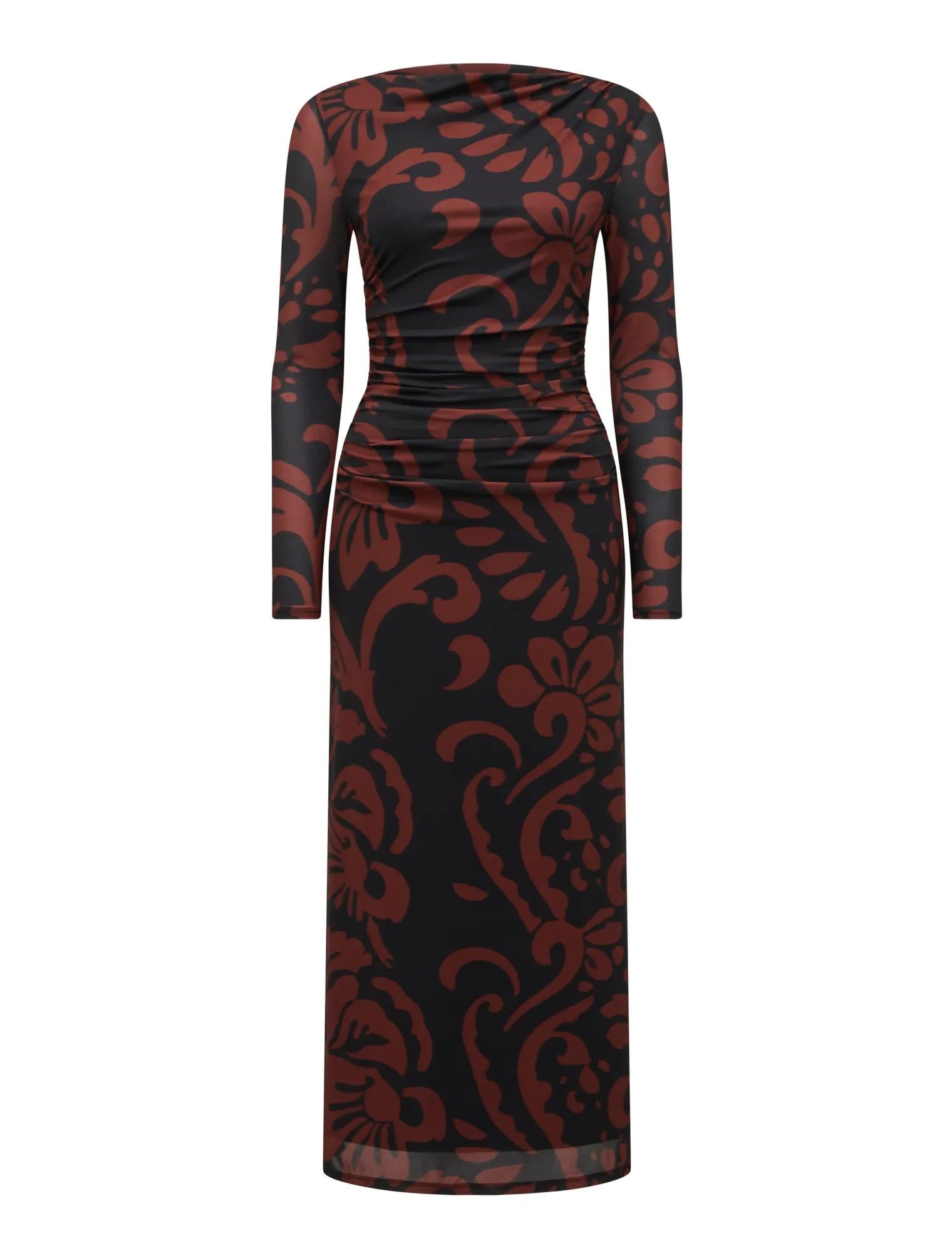 Joni Petite Long Sleeve Mesh Midi Red Fated_mannequin