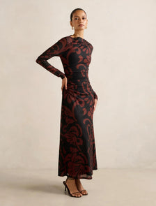 Joni Petite Long Sleeve Mesh Midi Red Fated