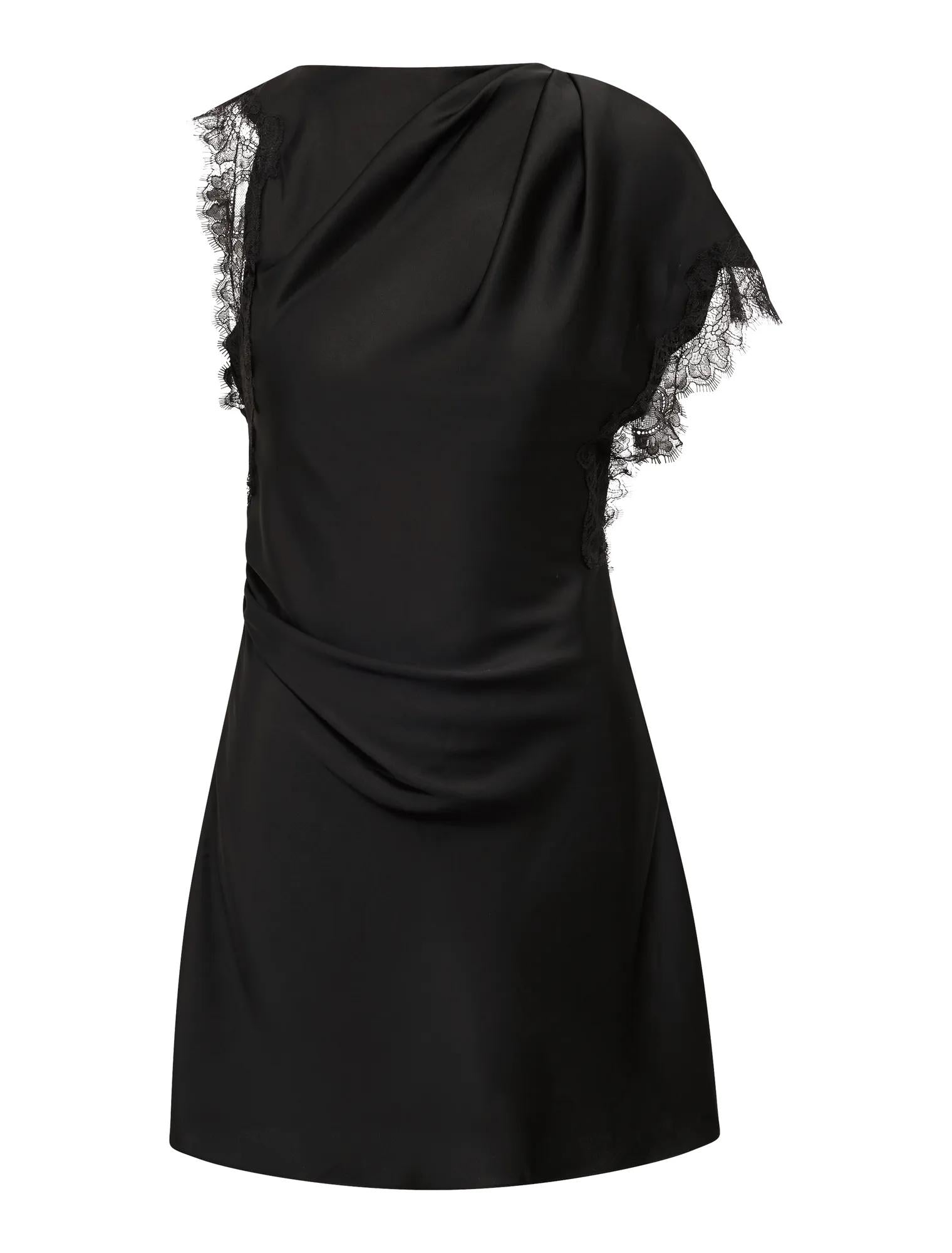 Giselle Satin Lace Asym Mini Black_mannequin