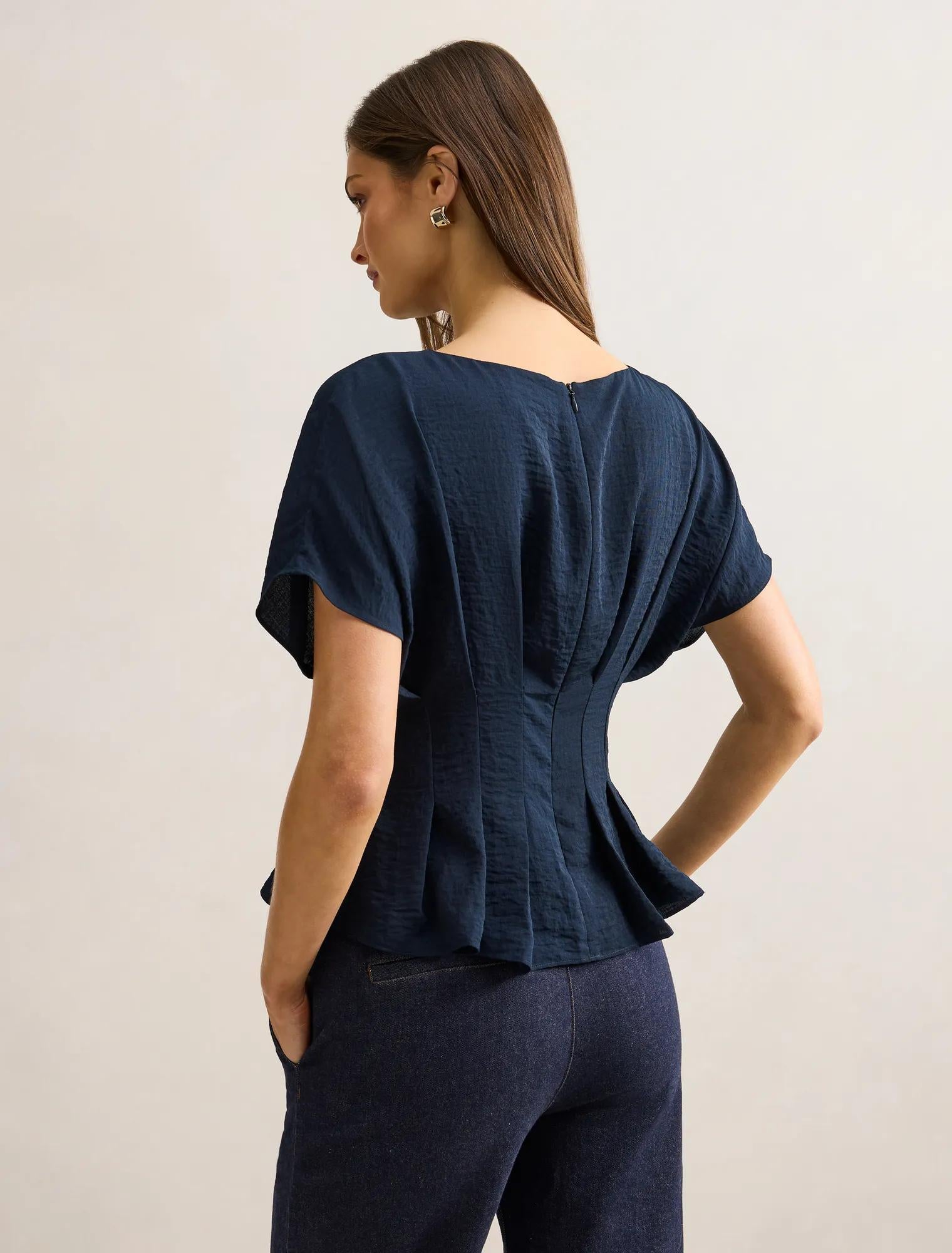Wren Pleat Detail Top Navy