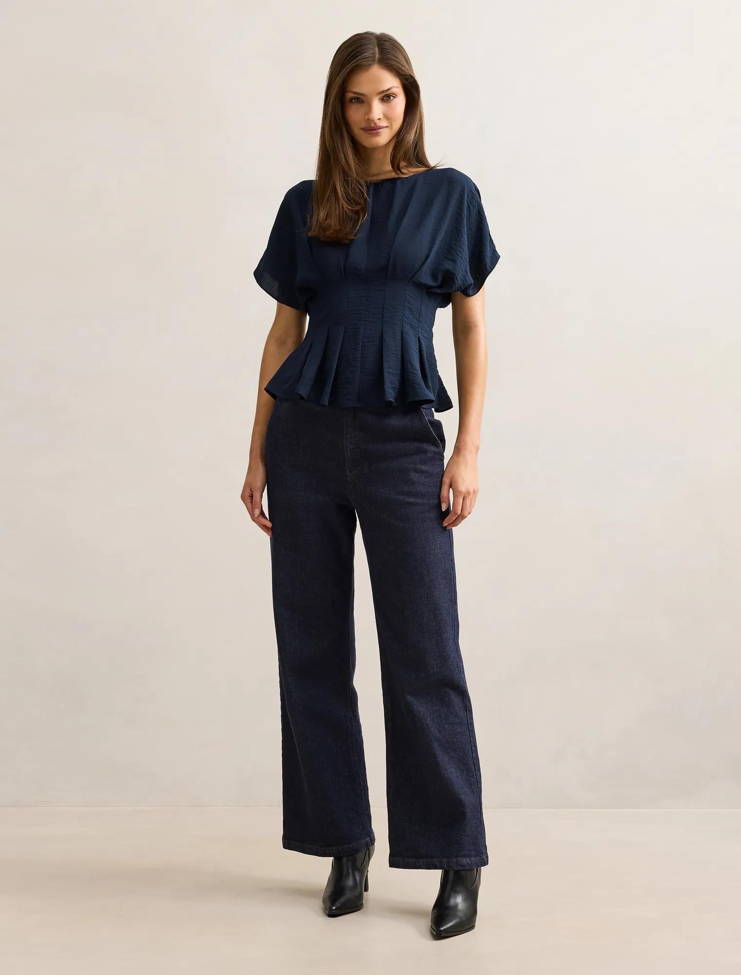 Wren Pleat Detail Top Navy